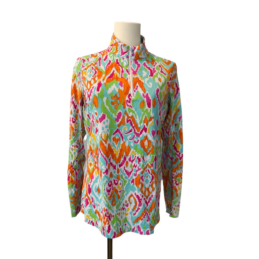 IBKUL Womens Medium 1/4 Zip UPF 50+ Sun Shirt Long Sleeve Ikat Geometric Print